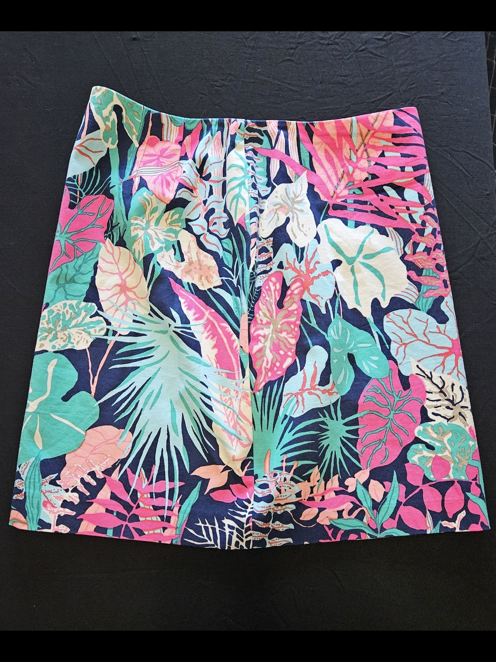 Talbots Navy Skirt with Bright Tropical Print